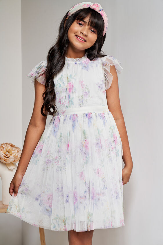 White Floral Flared Dress, White, image 3