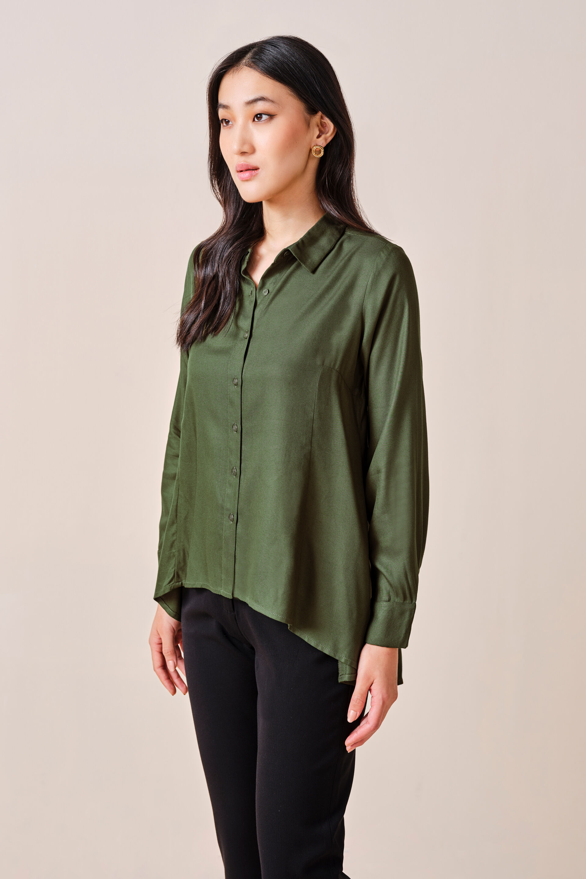 Odette Viscose Shirt, Olive, image 6