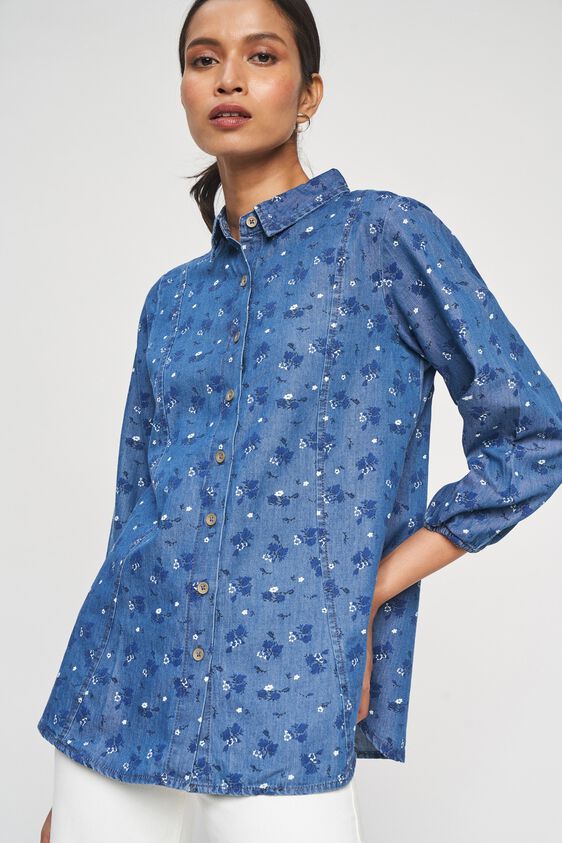 1 - Blue Floral Printed Fit And Flare Top, image 1