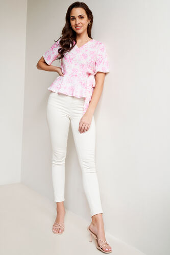 Cream Floral Wrap Top, Cream, image 1