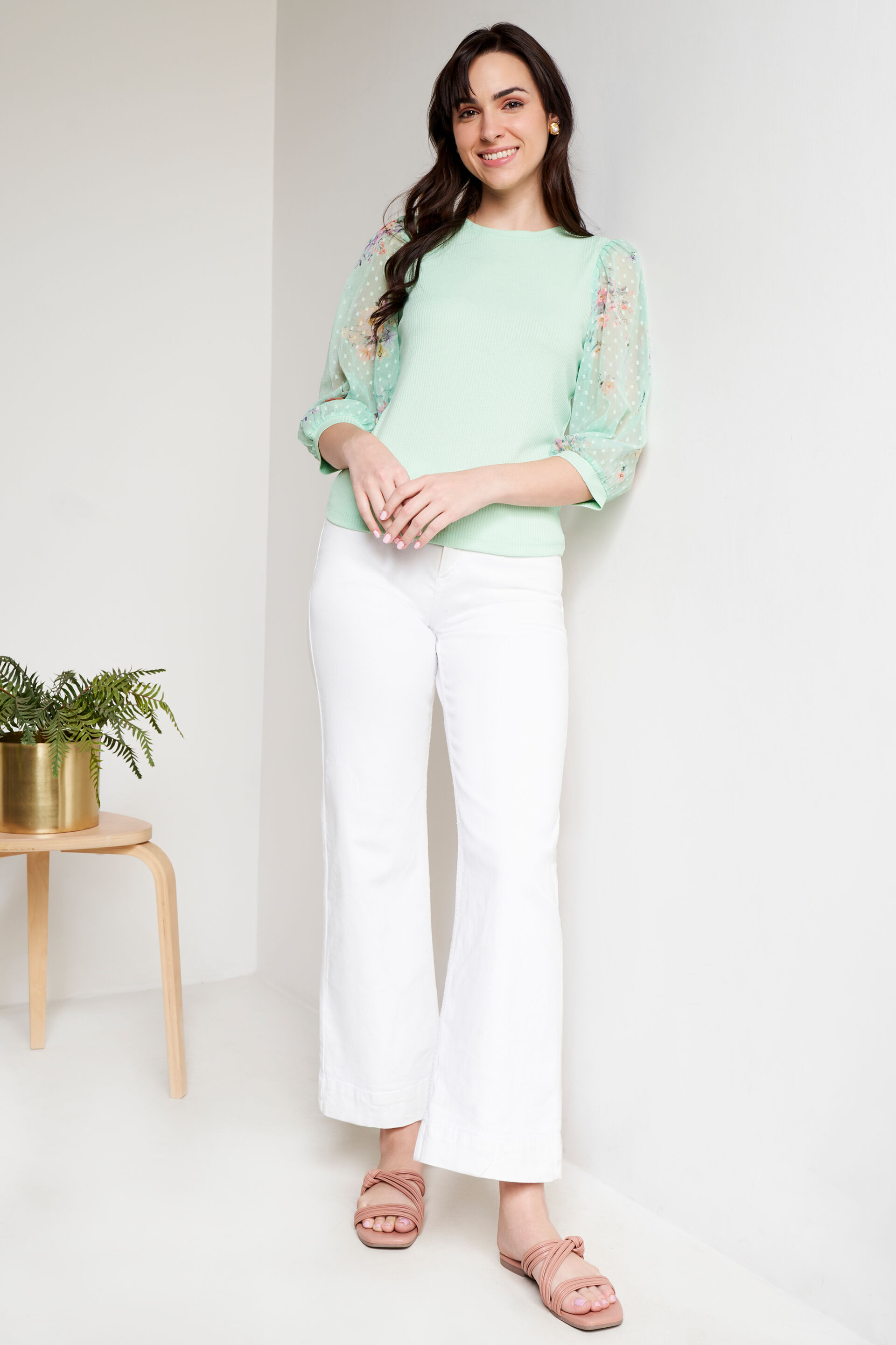 Mint green floral top top