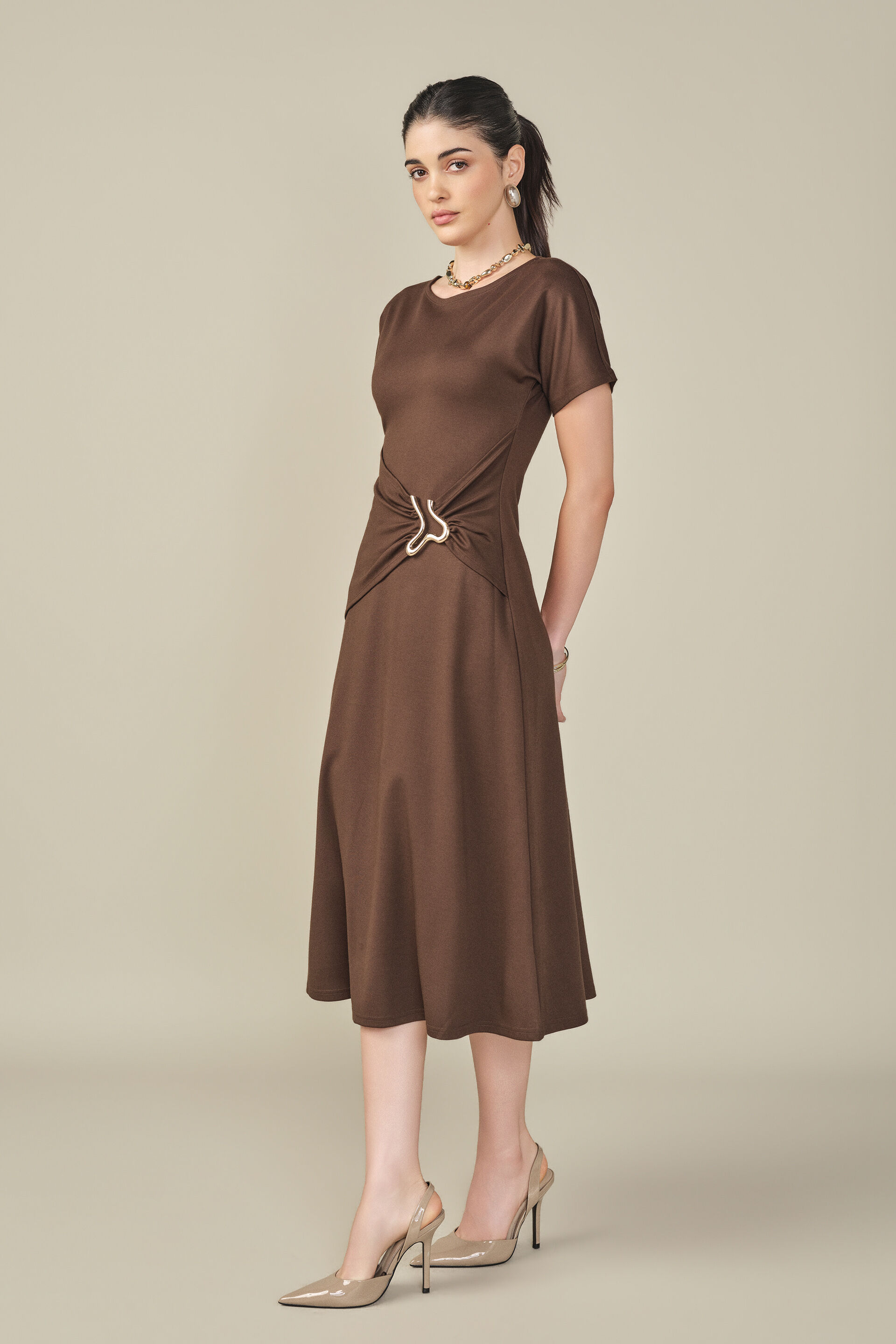 Velra Brown Draped Dress, Brown, image 5