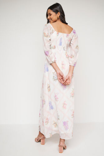 Cream Floral Flared Gown, Cream, image 10