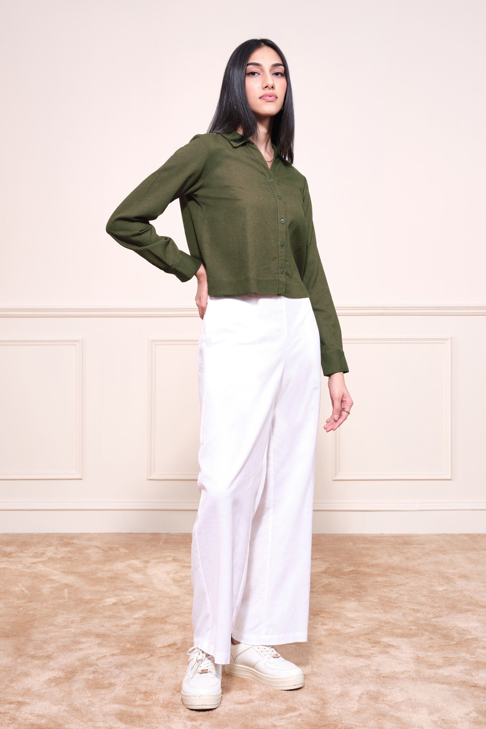 Rachelle Linen Blend Shirt, Olive, image 3