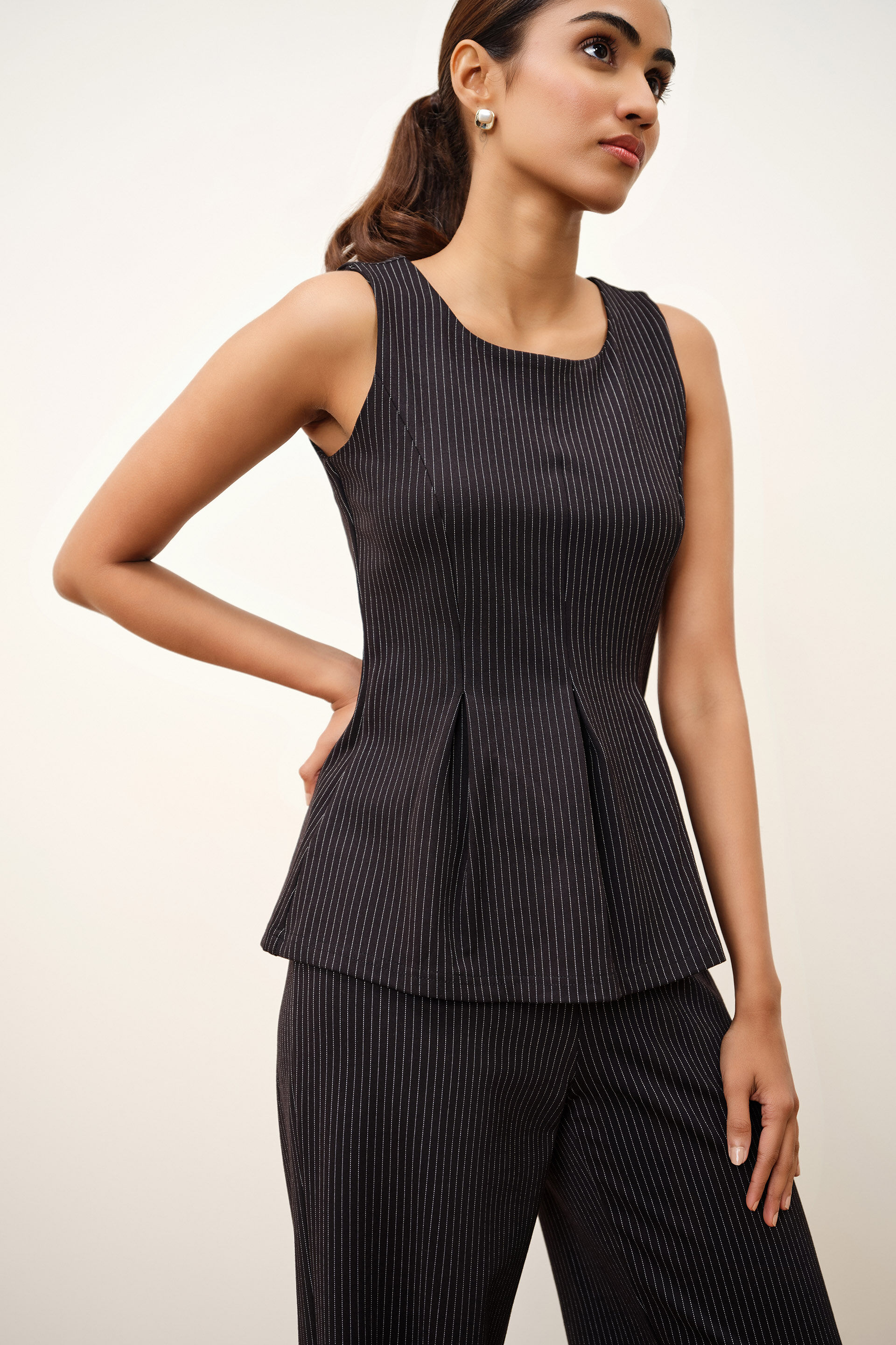 Clarette Black Peplum Top, Black, image 1