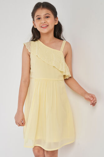 Yellow Solid Flounce Dress, Yellow, image 2