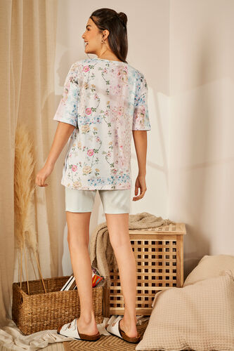 Cream Floral Round Neck Set, Cream, image 3