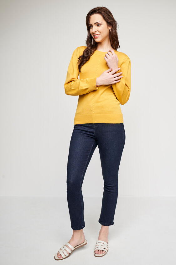Yellow Self Design Straight Top, Yellow, image 2