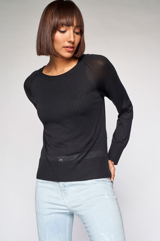 2 - Black Self Design A-Line Top, image 2