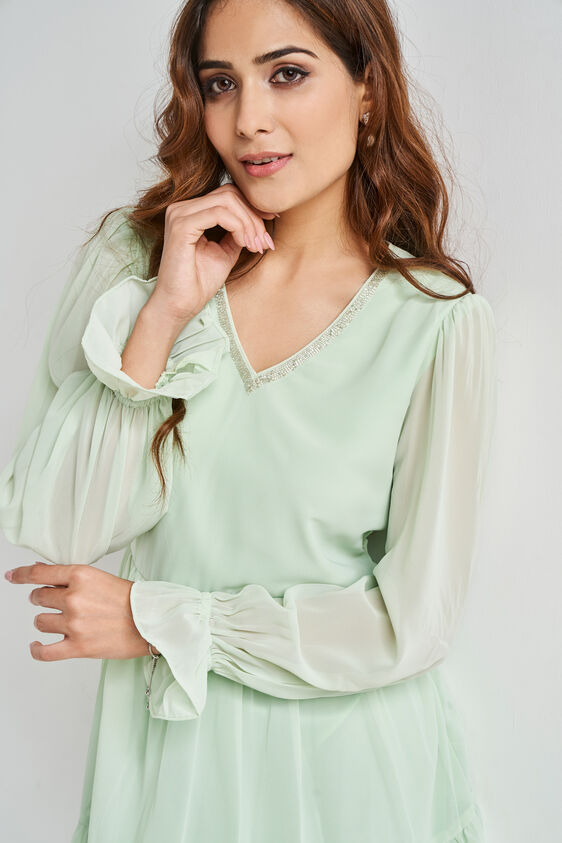 Light Green Knee Length Flared Fit And Flare Dress, Green, image 5