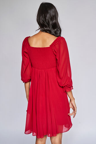 Red Solid Fit and Flare Dress, Red, image 4