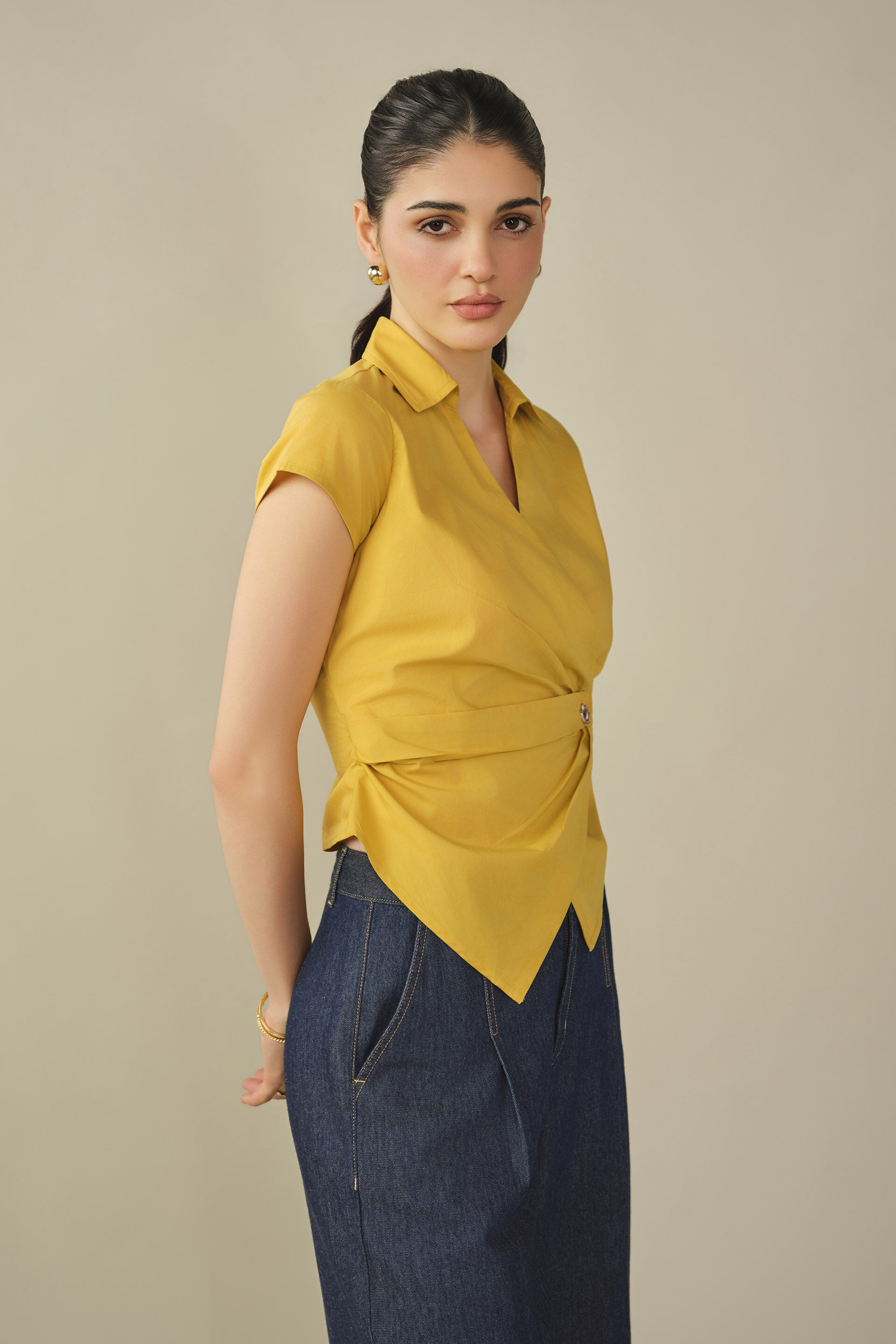 Wrap Cotton Top in Yellow, Mustard, image 4