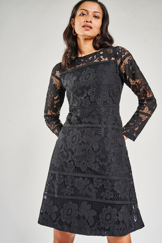 6 - Black Round Neck Fit and Flare Dress, image 6