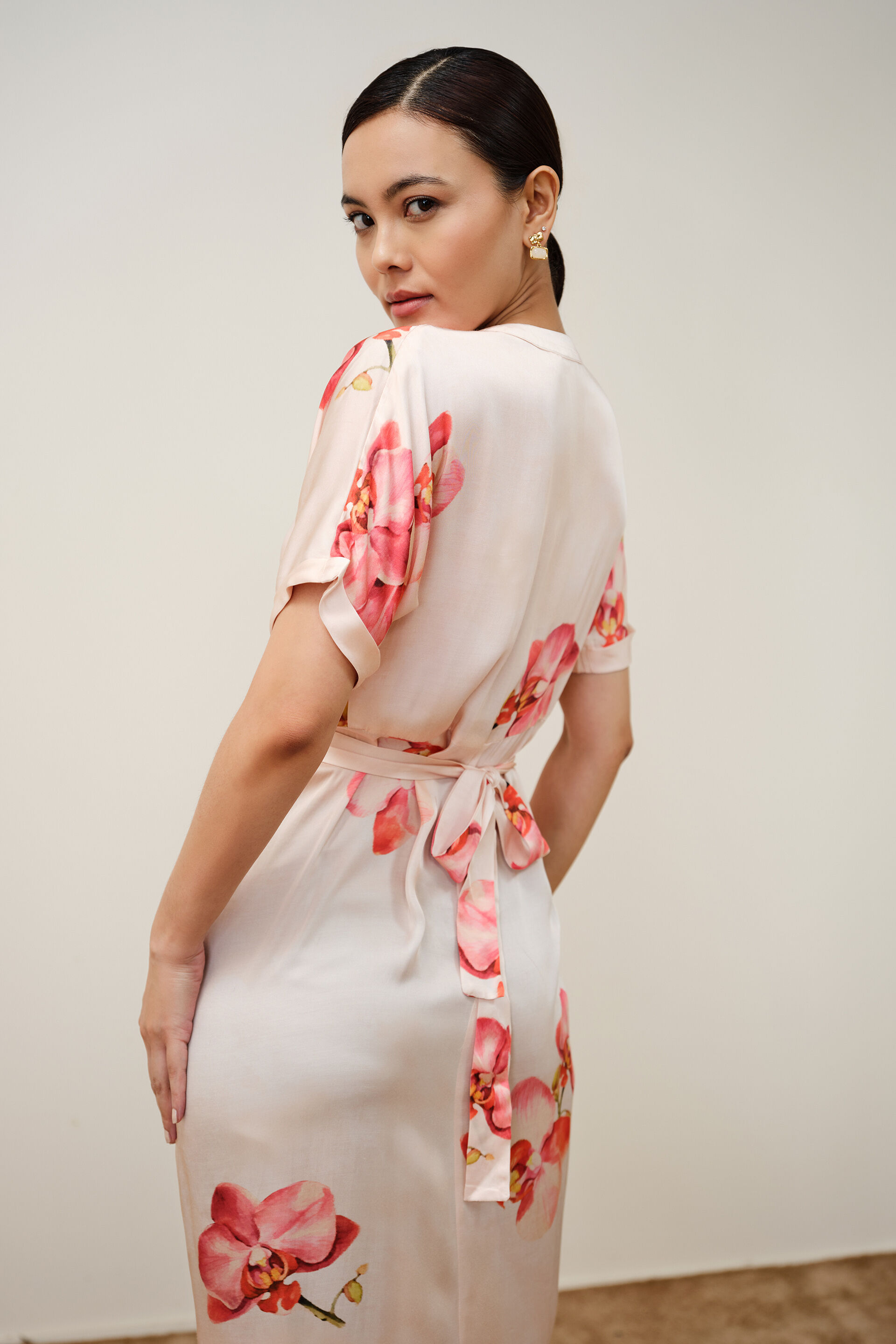 Rosin Draped Modal Satin Dress, Pink, image 4