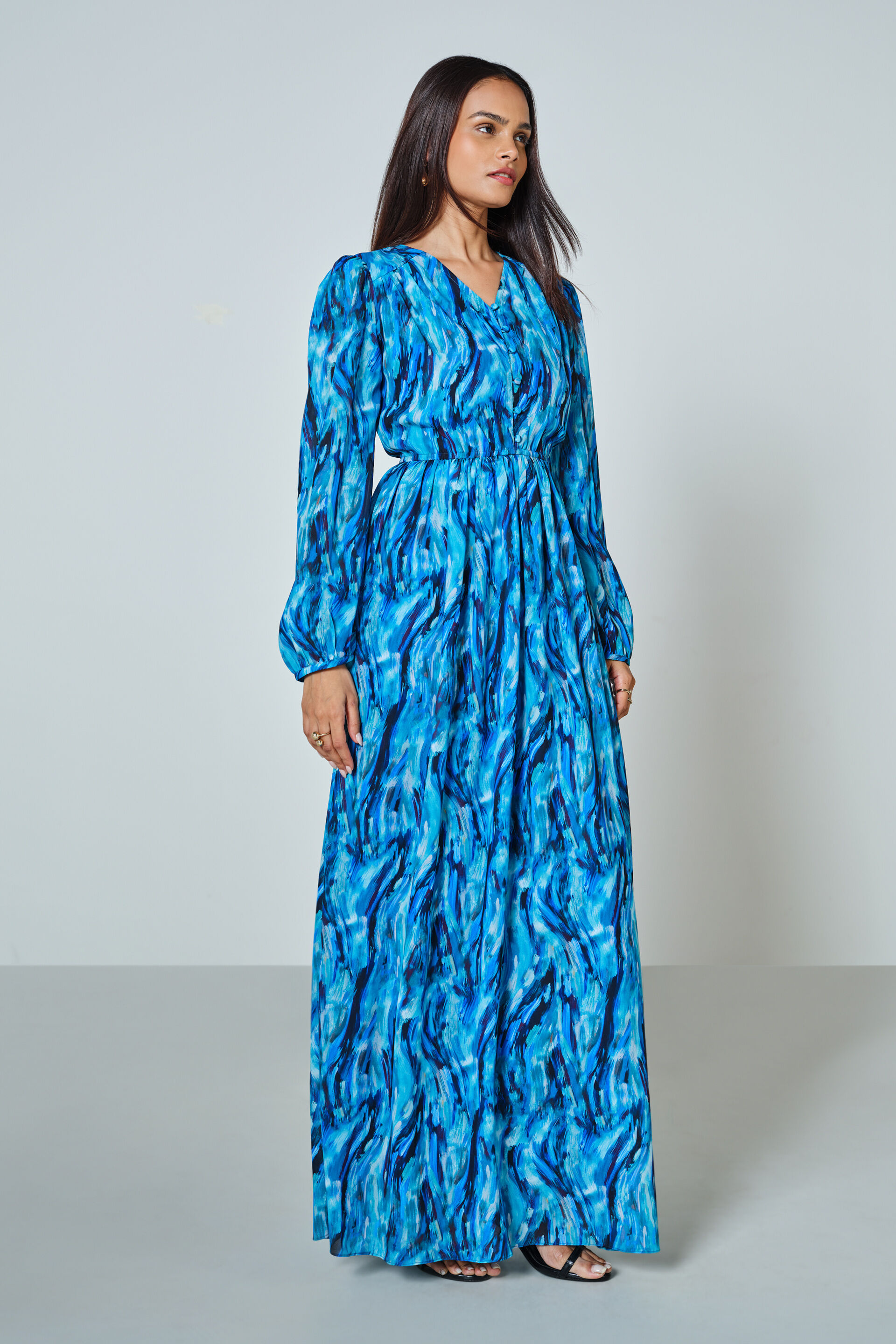 Aqua Printed Dress, Blue, image 2