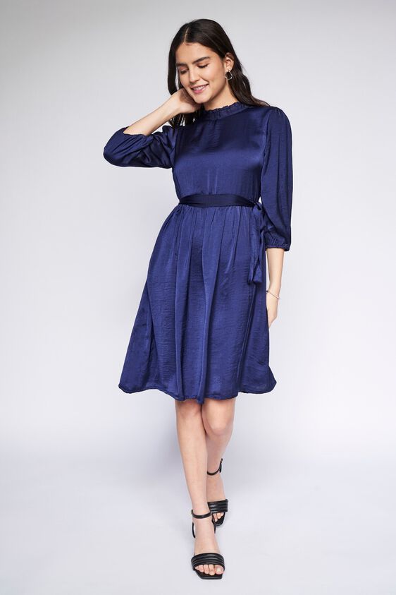 3 - Navy Solid Flared Dress, image 3