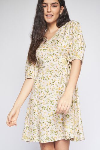 1 - Ecru Floral Fit and Flare Dress, image 1