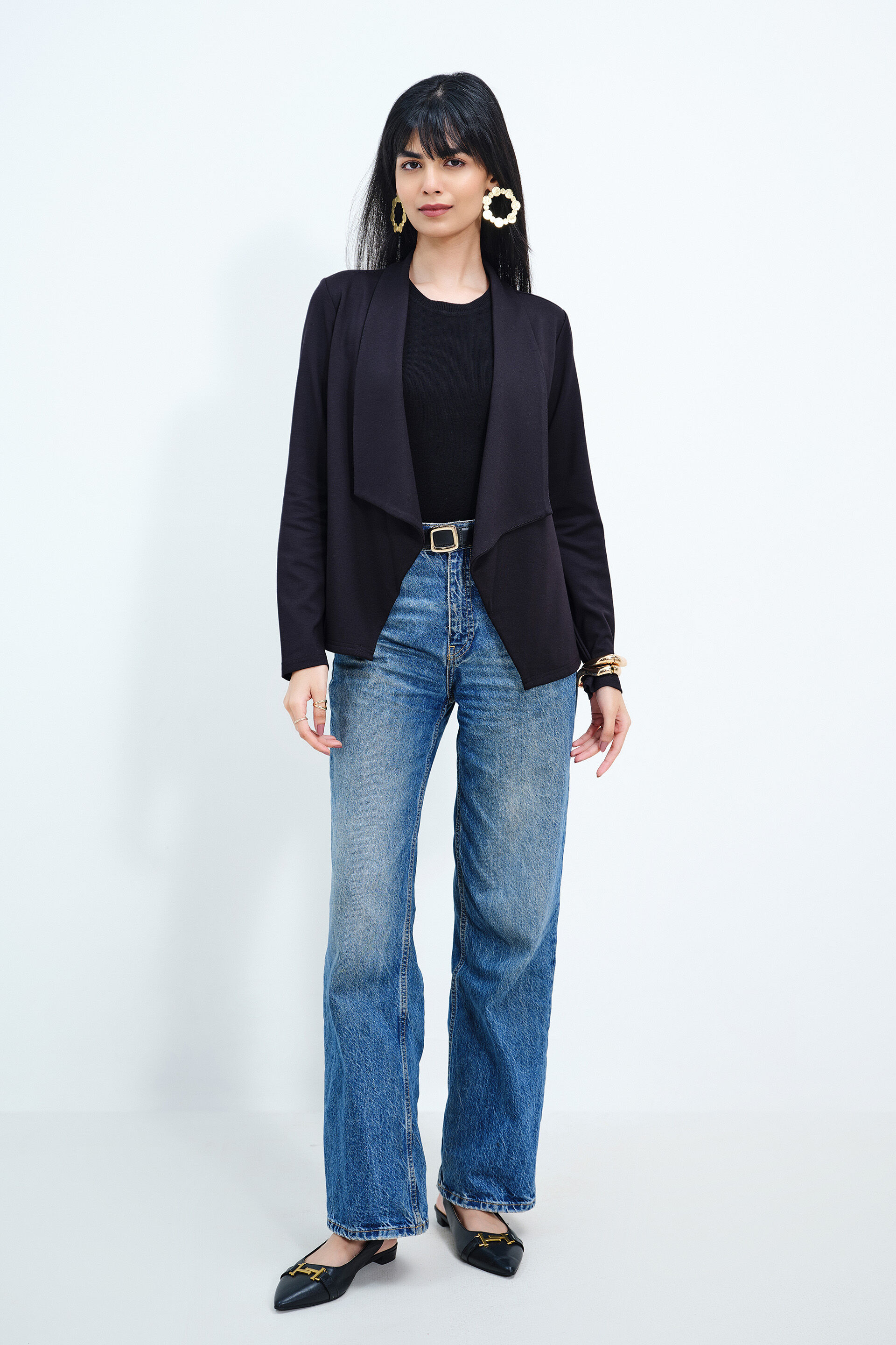 Shawl Collar Black Shrug, Black, image 2