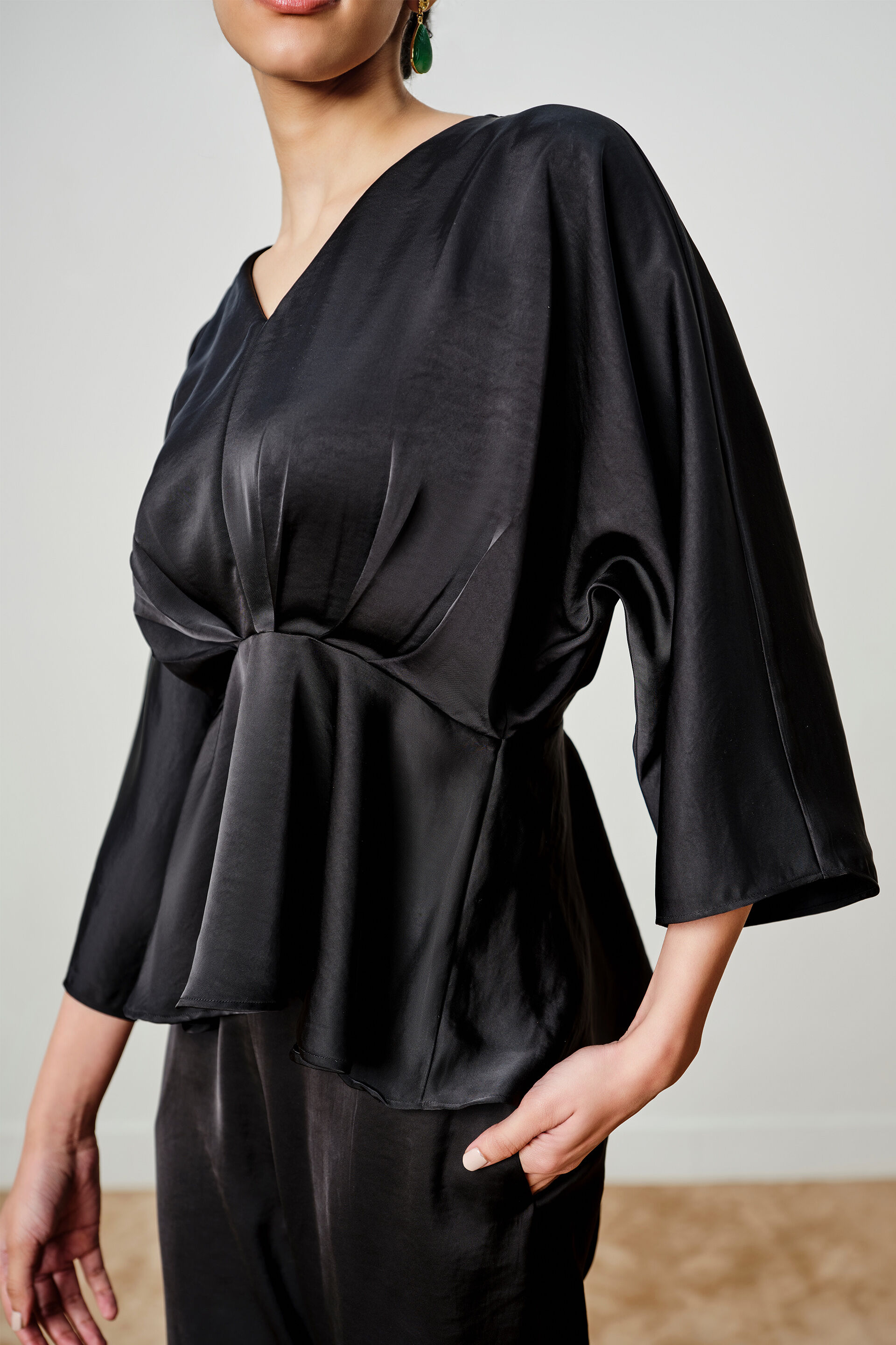 Black Pleated Peplum Top, Black, image 6