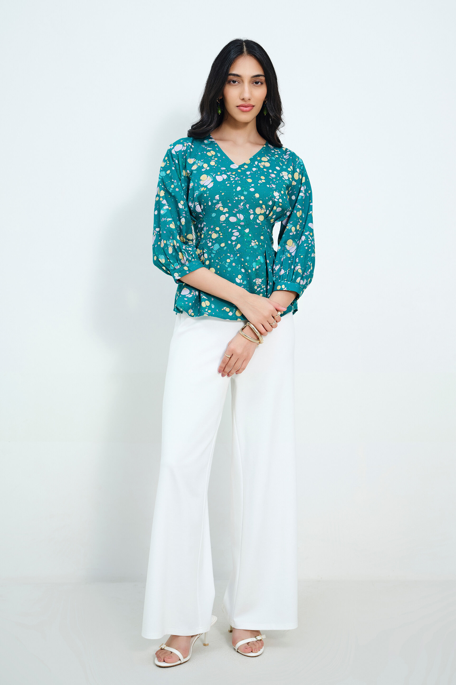 Abstract Polka-Print Green Top, Green, image 1