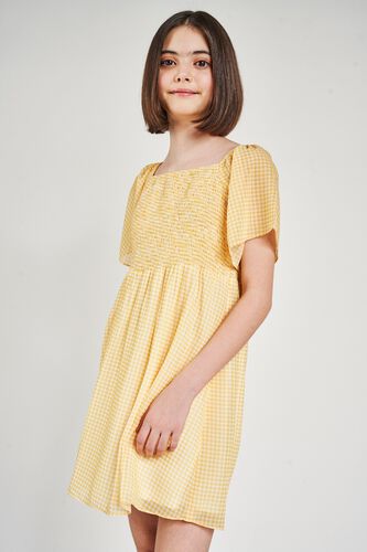 5 - Yellow Checked Printed Off Shoulder Dress, image 5