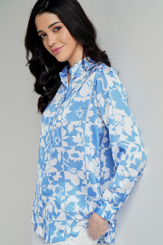 Blue And White Floral Straight Top, Blue, image 5