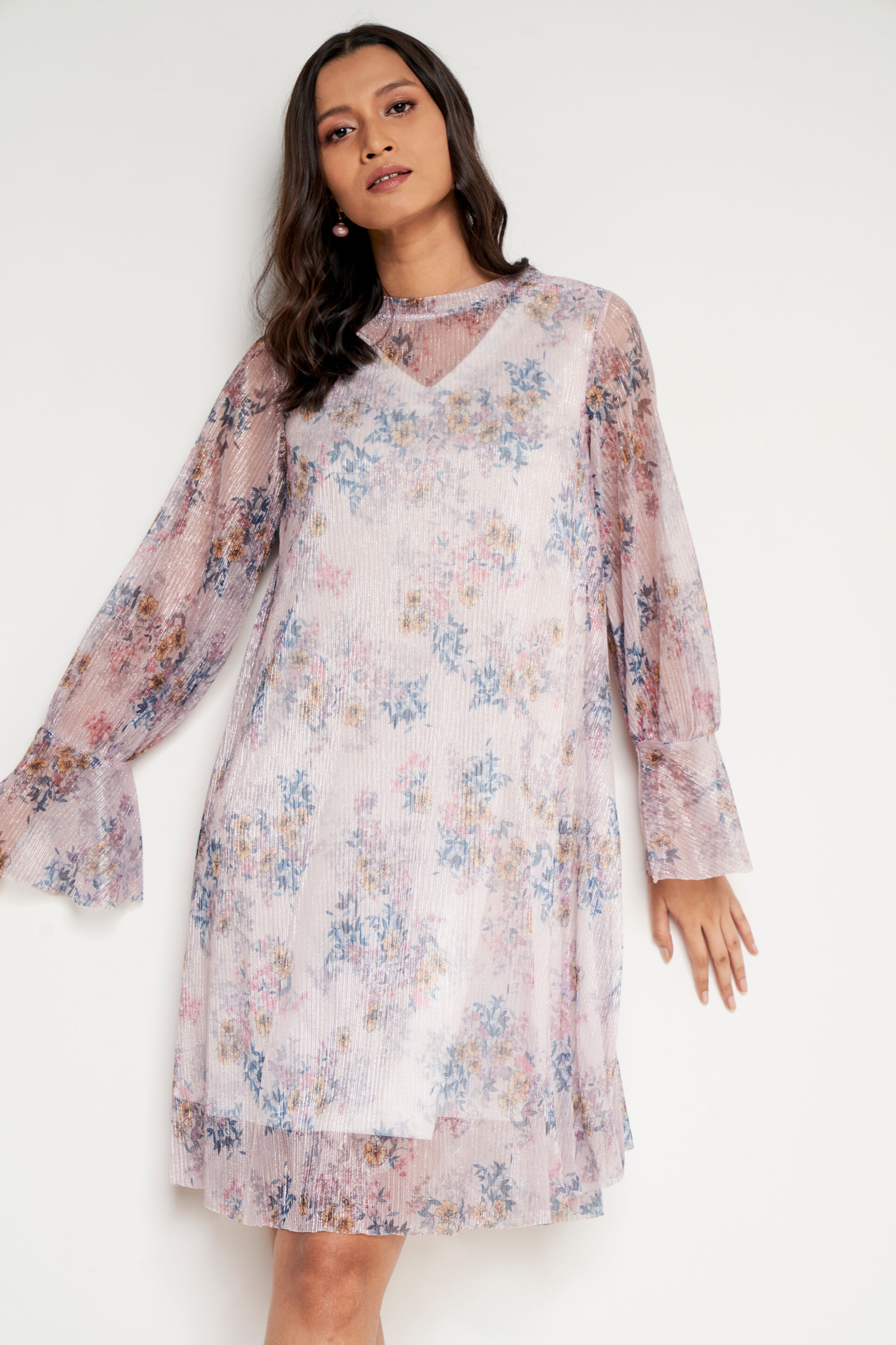 Powder Blue Floral Straight Dress, Powder Blue, image 4