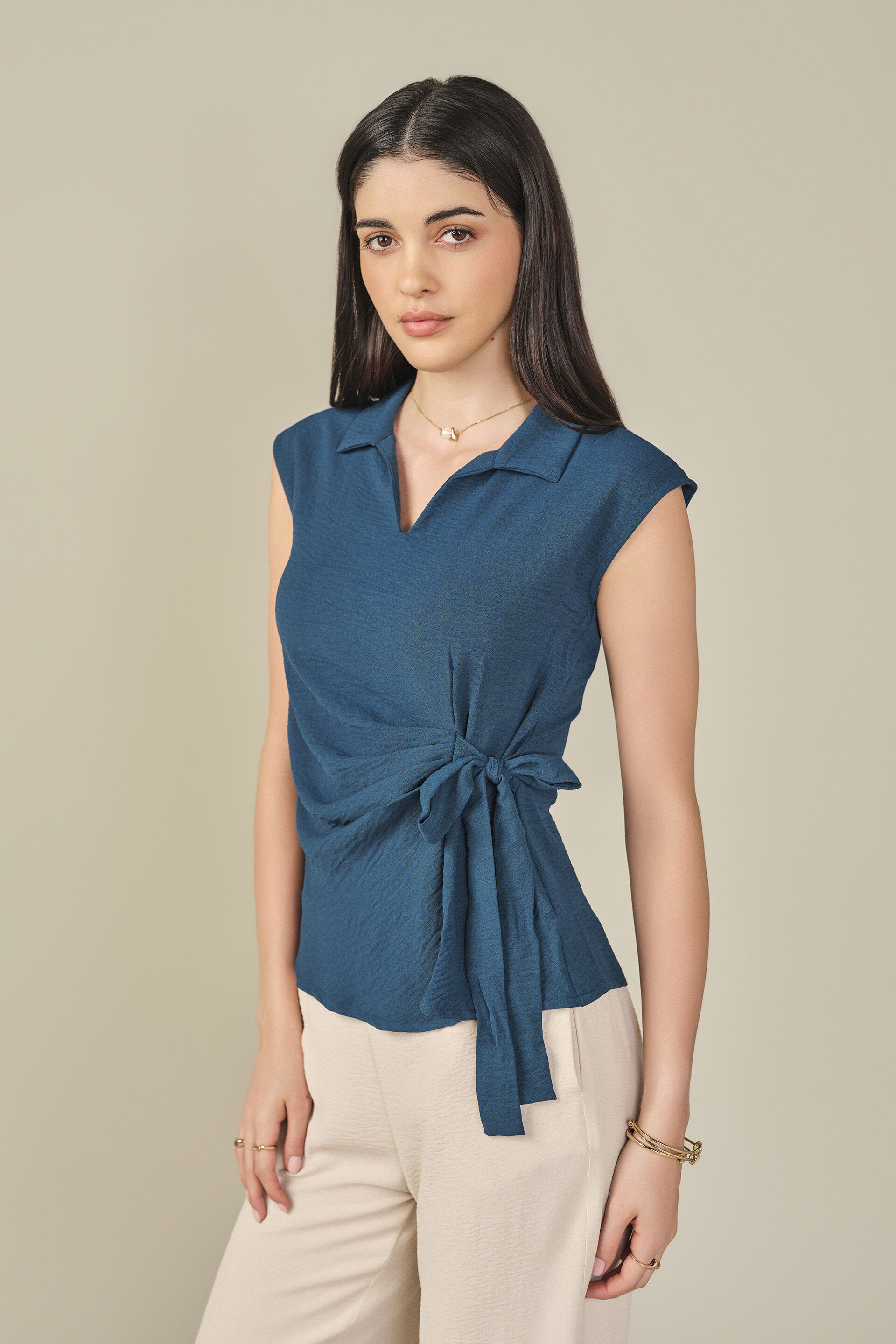 Solid Tie-up Top in Teal, Teal, image 4