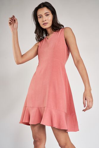 1 - Peach Solid Fit And Flare Dress, image 1