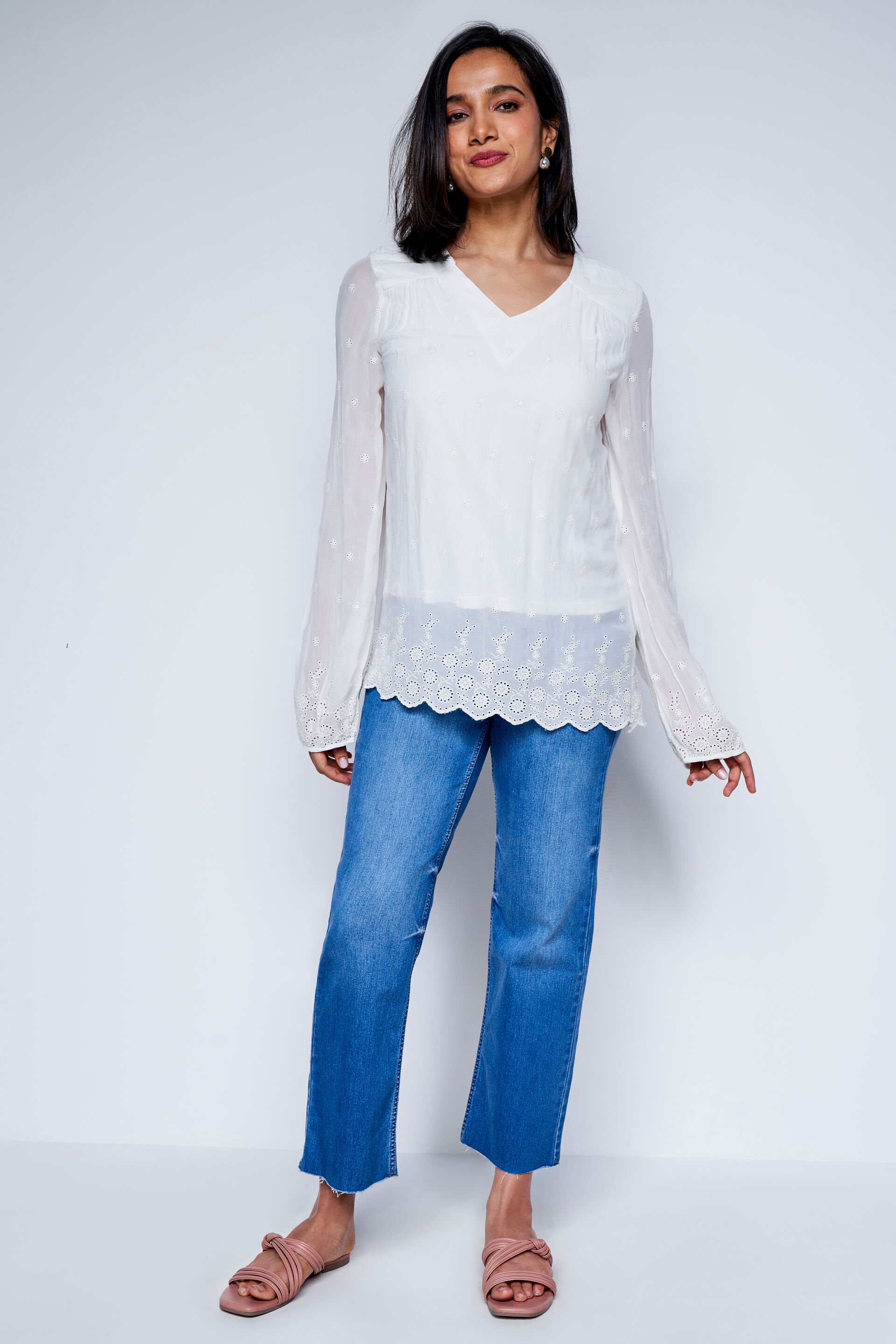 White Flounce Top, White, image 2