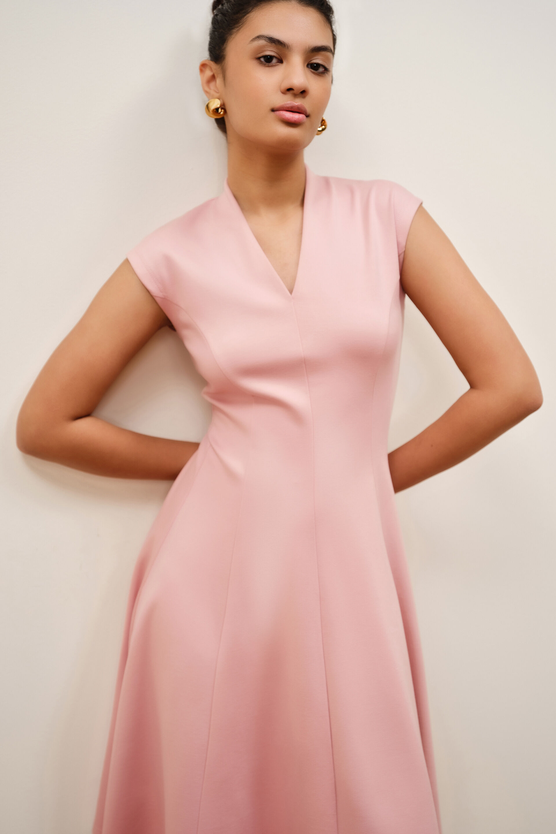 Rosette Pink Panelled Dress, Pink, image 3
