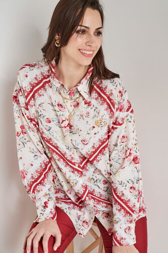 Red and White Floral Asymmetric Top, Red, image 4