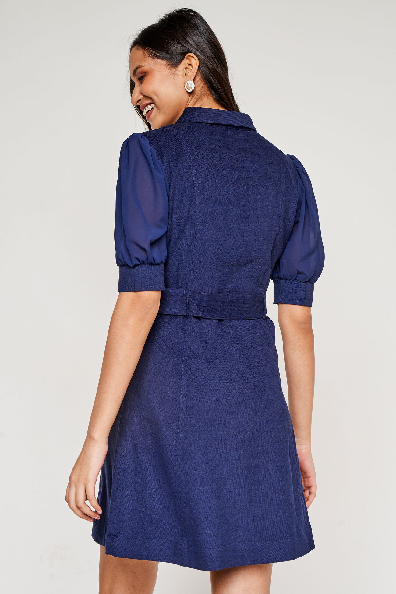 Navy Blue Solid Straight Dress, Navy Blue, image 2