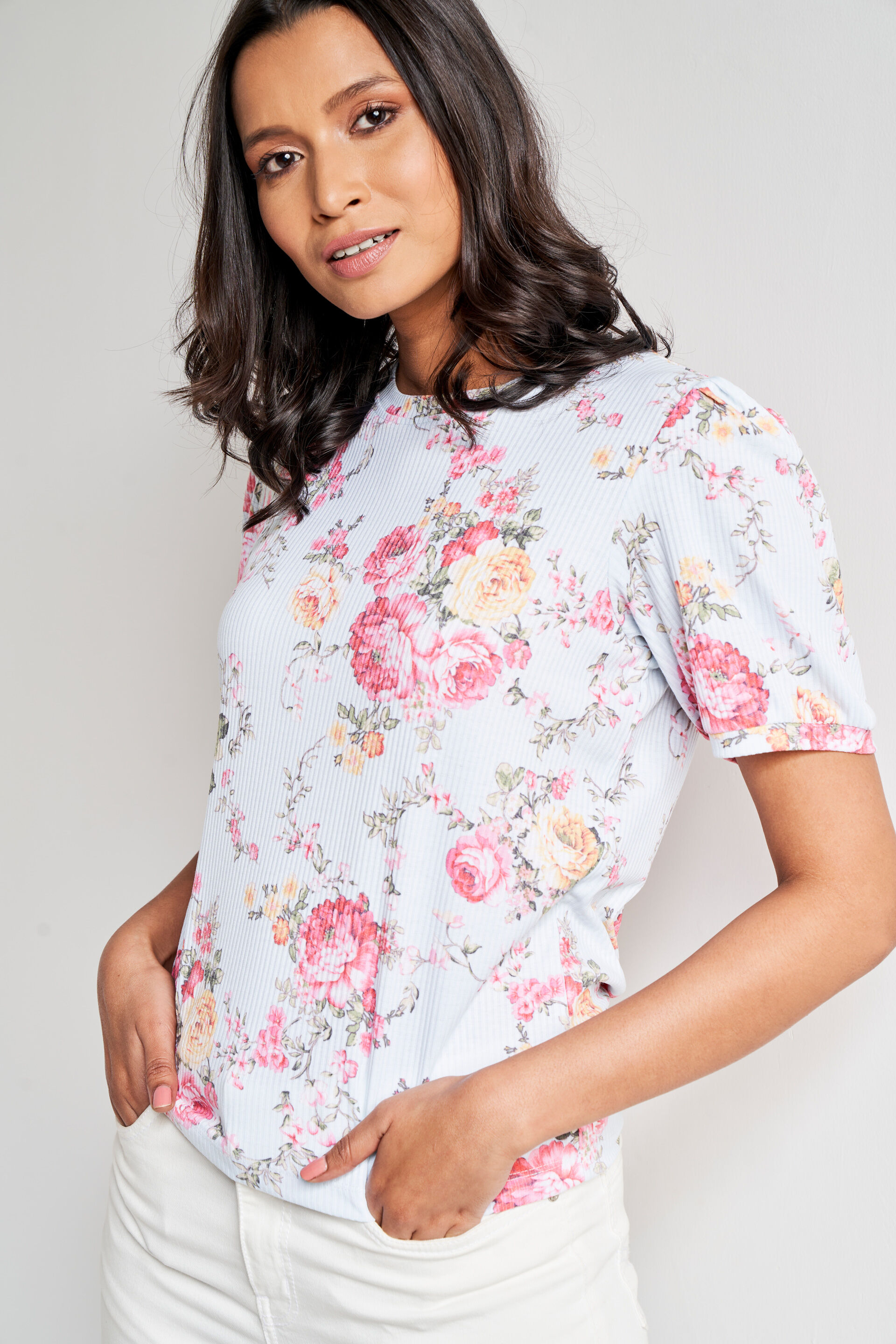 Blue And Red Floral Straight Top, Blue, image 1