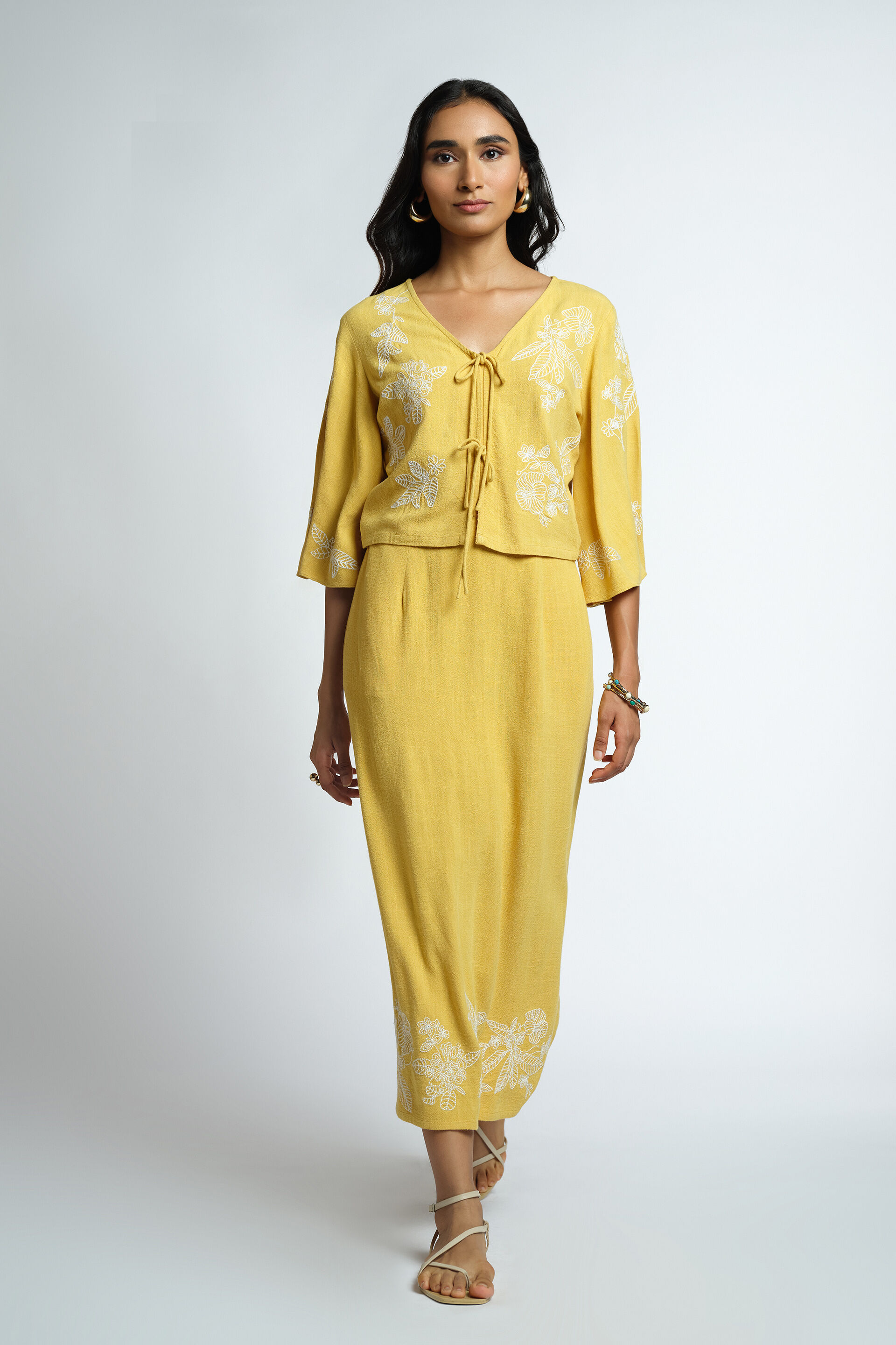 Yellow Bloom Skirt Set, Mustard, image 1