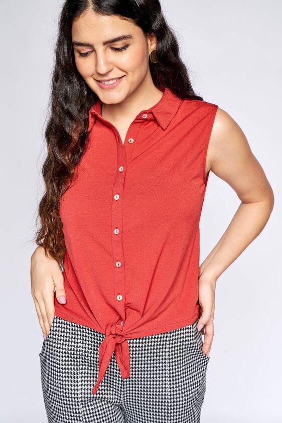 1 - Maroon Solid Tie Ups Top, image 1