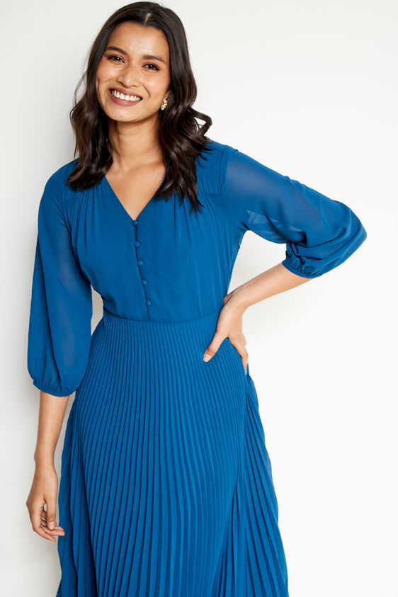 Solid Flared Midi Dress, Teal, image 5