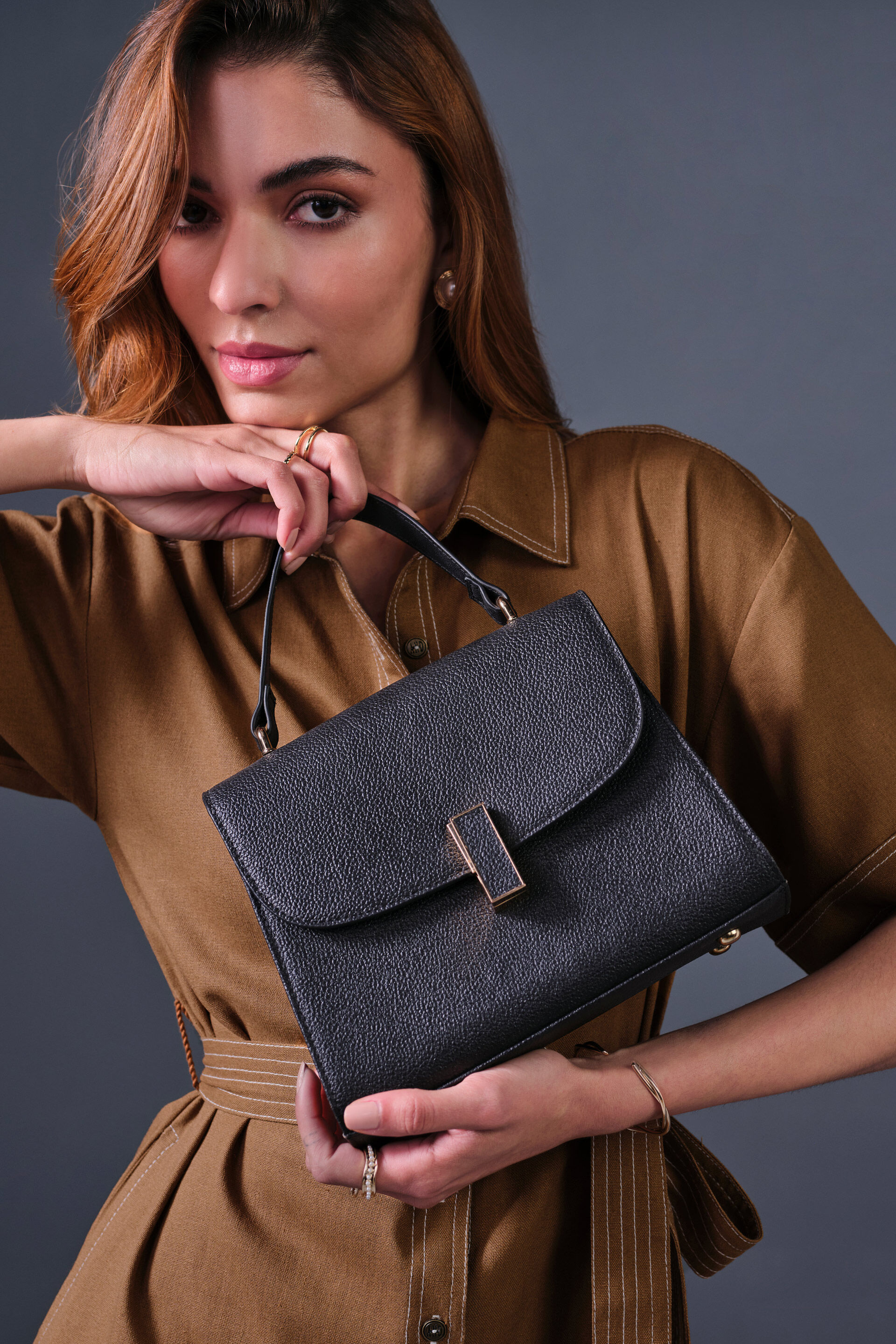 High On Contrast Rayon Dress, Brown, image 10