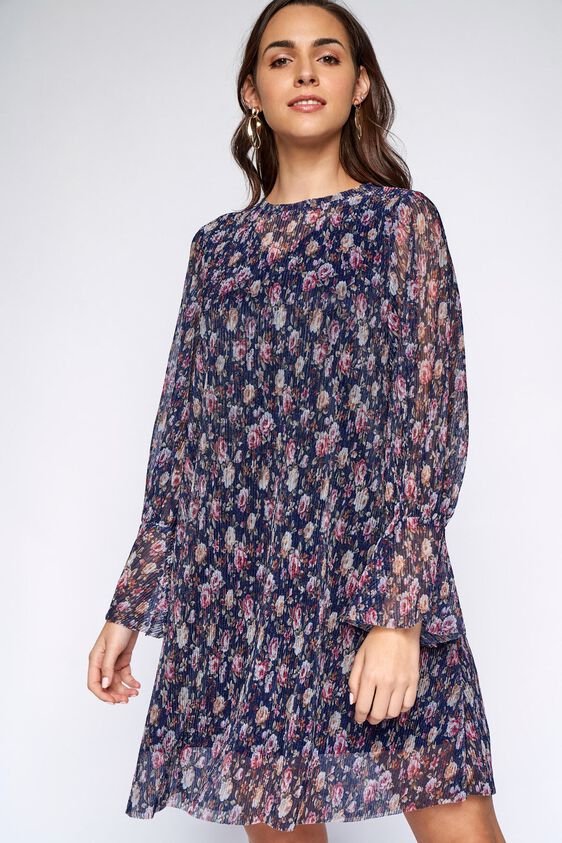 2 - Navy Floral A-Line Dress, image 2