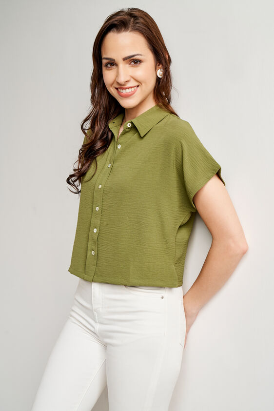 Olive Loose Fit Shirt Style Top, Olive, image 2