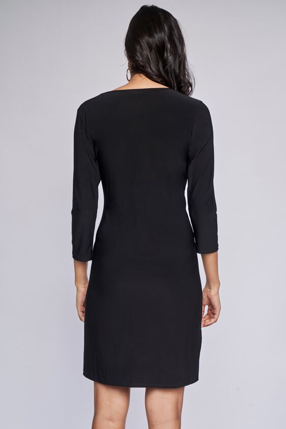 Black Solid Flared Dress, Black, image 4