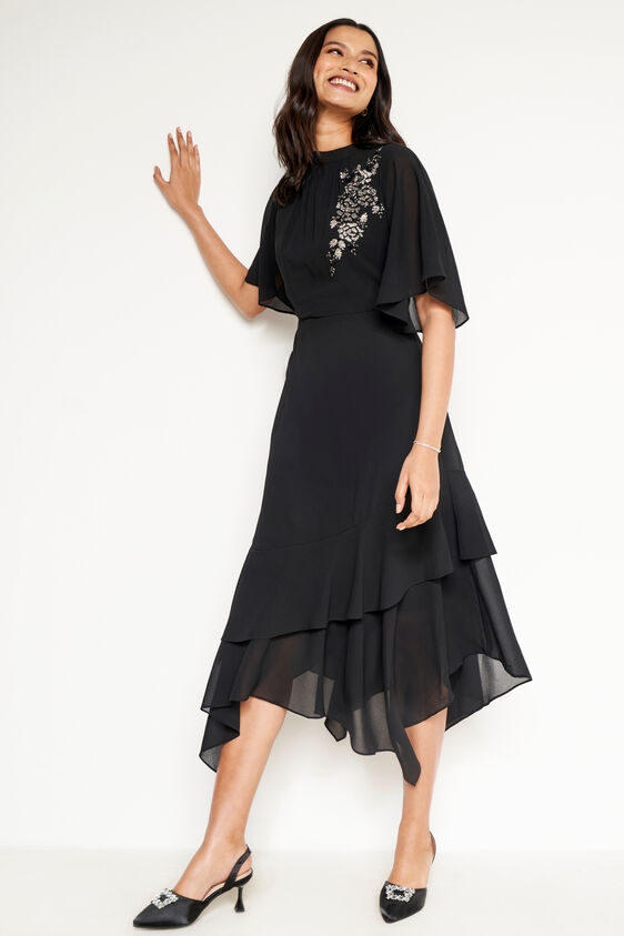 Black Embellished Asymmetrical Dress, Black, image 1