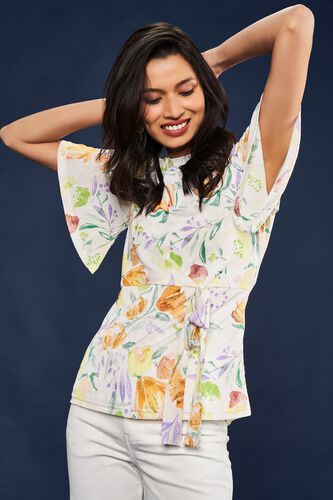 1 - Multi Color Floral Printed Fit And Flare Top, image 1