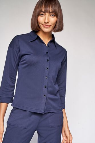 2 - Navy Solid Shirt Style Top, image 2
