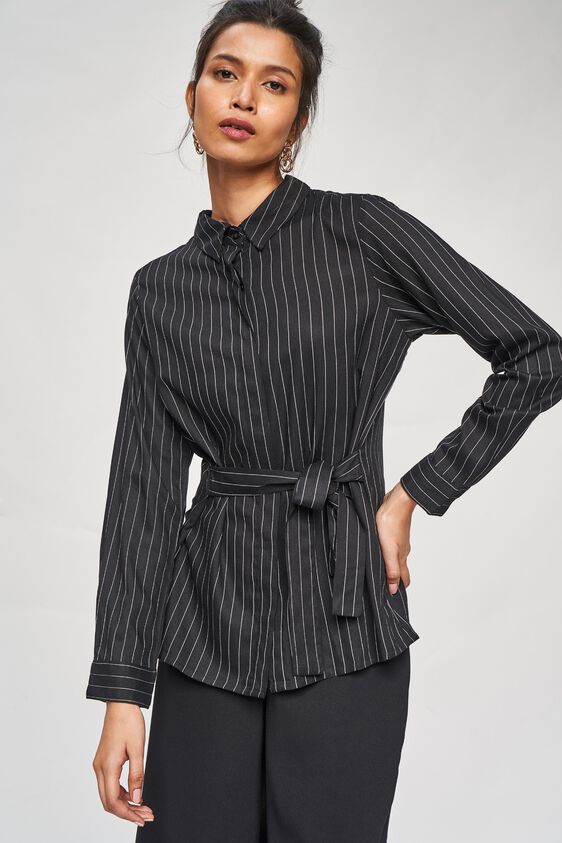 3 - Black and White Striped Tie-Up Top, image 3