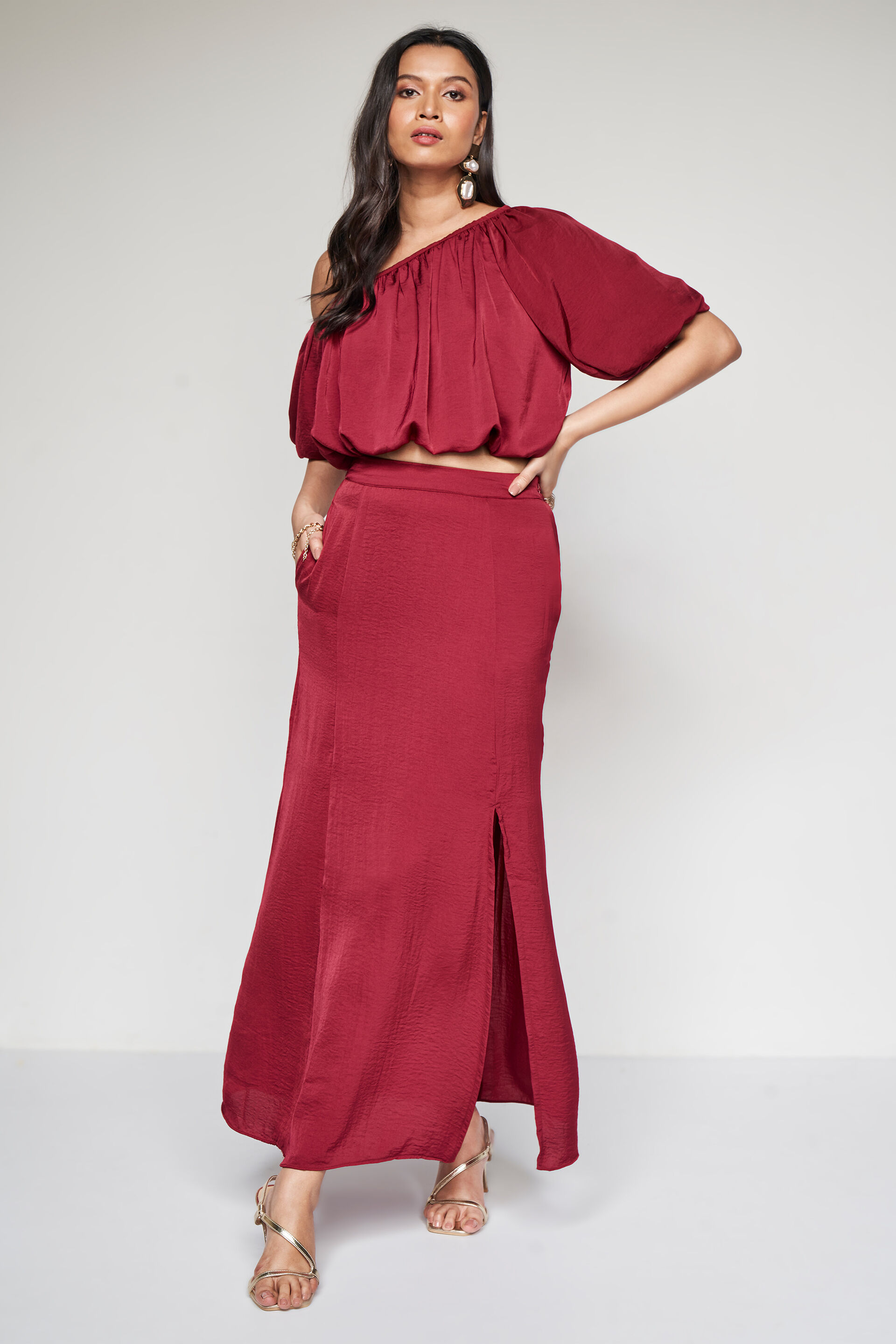 Waterfall Skirt Set, Red, image 1