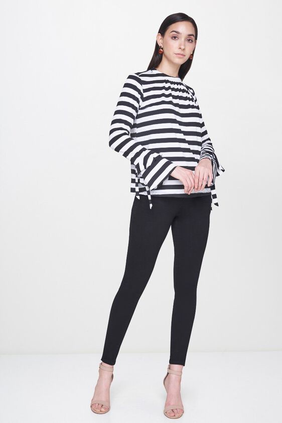 4 - Black - White Stripes Pleated Straight Top, image 4