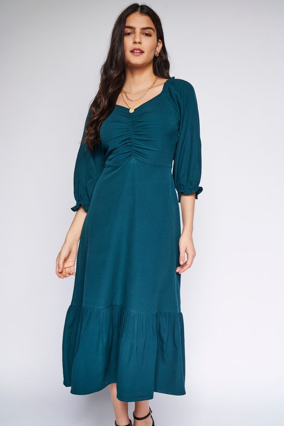 2 - Green Solid Flared Dress, image 2