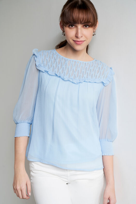 Sky Blue Solid Straight Top, Sky Blue, image 4