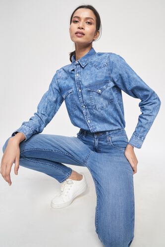 3 - Light Blue Self Design A-Line Top, image 3